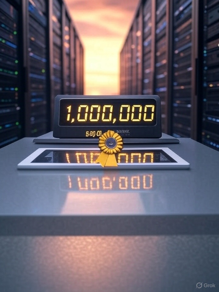 Promotional graphic for BladeHOST’s celebration of one million domain registrations, featuring a £50,000 prize for the registrant, £50,000 to a charity of their choice, and £50,000 prize draw for social media sharing. The design emphasizes ethical domain registration and legacy-building.